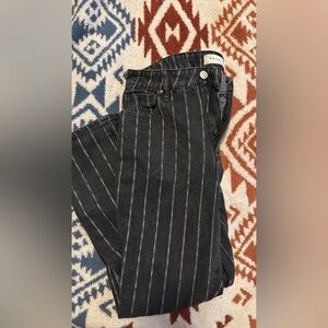 High-waisted light black striped wide-leg jeans